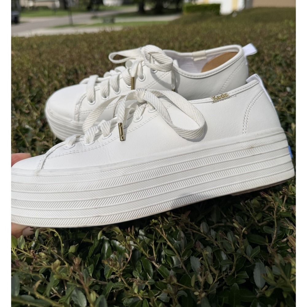 Keds Triple Up White Leather Platform Sneakers Lace Up Shoes Women's Size 7 EUC